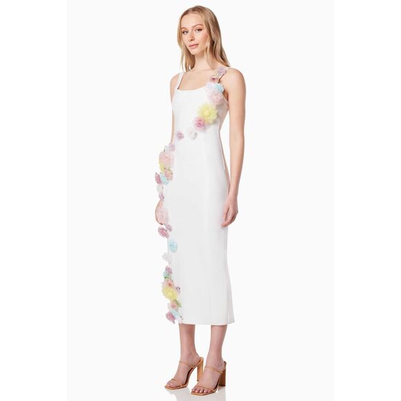 Elliatt Motif 3D Flower Midi Dress - Ivory bachelorette party Wedding size M - Picture 3 of 7